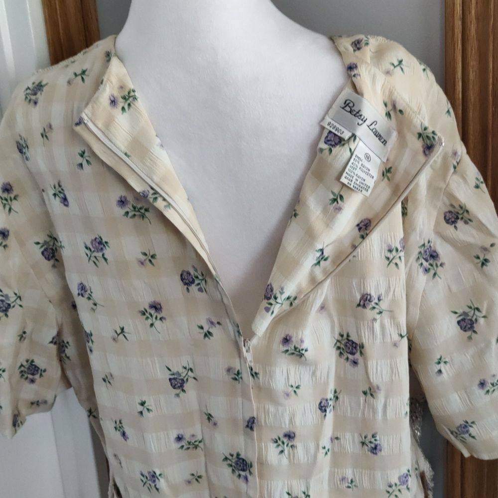 Vintage Betsy Lauren yellow with purple and green floral pattern size 18 - Picture 6 of 10